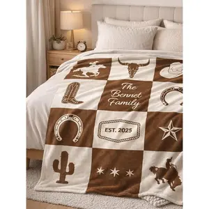 Western Couple Blanket Engagement Gift Couples Anniversary Personalized Fleece or Woven Cotton Throw Blanket