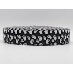 Halloween - Ghosts - Boo! - Black Grosgrain Ribbon 1" Width - By the yard