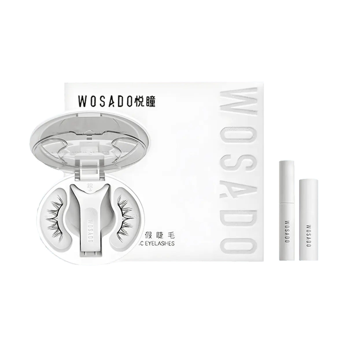 WOSADO Soft Magnetic False Eyelashes Sunset Brown Upgrade - No Glue, Long-Lasting, Realistic Look with Lash Setting Gel 0.07 oz + Cleaning Liquid 0.17 oz in Convenient Case, Makeup, Glueless Lashes, False Eyelash Extensions, Flawless, Box Set False Eyelas