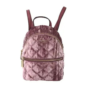 Kate Spade Quilted Natalie Convertible Mini Backpack for Adults - Pomegranate Pink Crushed Synthetic Velvet, Multi-Function Casual Chic Luggage Bag with Top Single Handle Strap