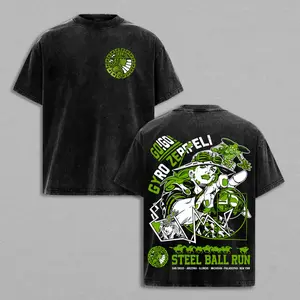 SBR | Gyro Unleashes the Steel Ball--Short Sleeve Cotton Unisex Retro wash Tee, jojo bizarre adventure shirt, steel ball run shirt, gyro zeppeli shirt, jojo anime shirt, anime graphic tee, jojo fan merch, steel ball run merch, retro anime shirt