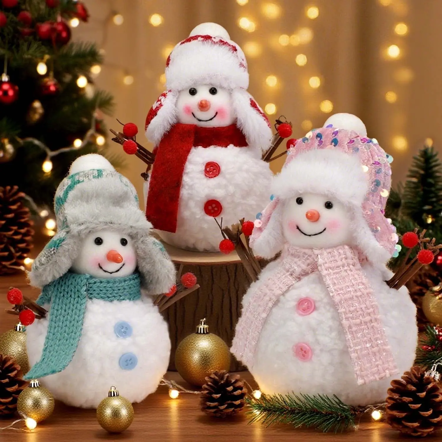 3pcs Christmas Snowman Plush, Snowman Gnome for Winter Christmas, Tabletop Christmas Decorations Indoor