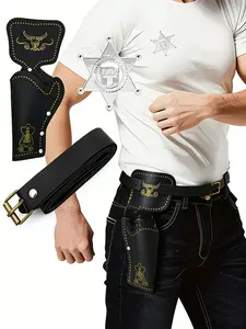 3-Piece Medieval Western Vintage Cowboy Gun Holster Belt Set, Perfect for Halloween Costume Accessories, Unisex Fashion Accessory
