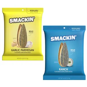 SMACKIN' Jumbo Roasted Sunflower Seeds Duo Pack - Garlic Parmesan & Ranch Flavors - Low Sodium Handcrafted American Made 4oz Bags