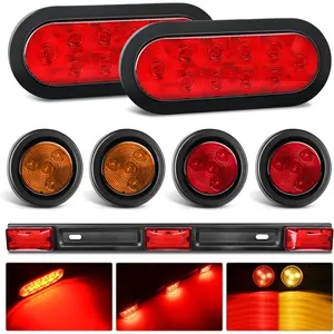Nilight 12V DC System Waterproof IP67 LED Trailer Light Kit - 6-Inch Oval Stop/Turn/Tail Unit, 2-Inch Round Red-Amber Side Marker, 9-Bright LEDs ID Bar with Self-Tap Mounts for Trucks, RVs