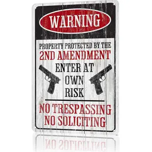2nd Amendment Property Warning Sign No Trespassing No Soliciting for Yard Door Porch Office or Business 8x12 Inch Durable Weather Resistant Decorations