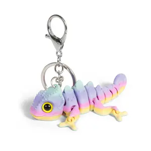 FuRise 3D Printed Chameleon Keychain – Articulated Lizard Pendant Toy · Cute Bag Charm · Birthday Gift for Kids & Friends
