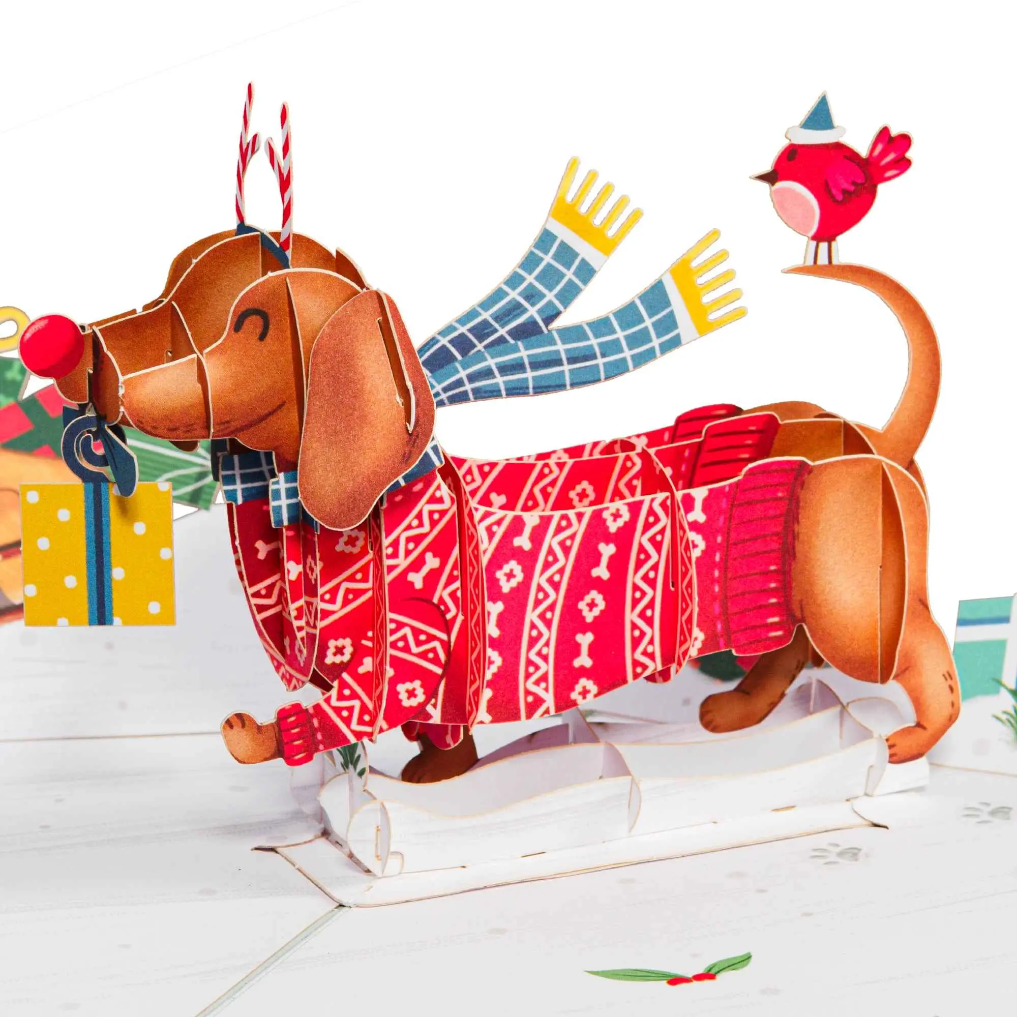 Woofy Christmas Pop Up Card with Keepsake Adorable Pup in Festive Scene Handcrafted Greeting Card Detachable Design Perfect Gift for Family Friends and Loved Ones