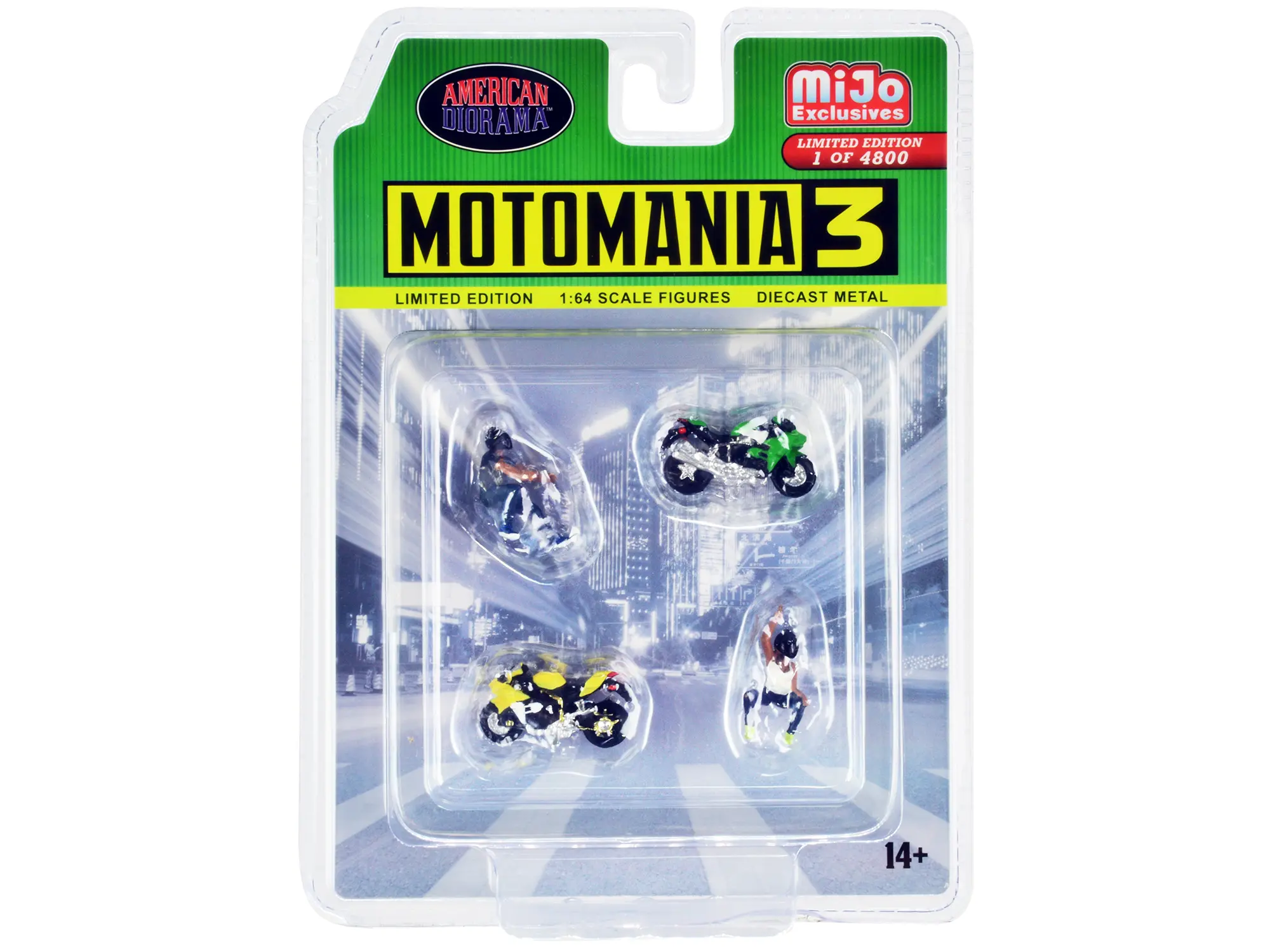 "Motomania 3" 4 piece Diecast Set (2 Figures and 2 Motorcycles) Limited Ed to 4800 pcs for 1/64 Scale Models by American Diorama