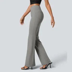 High Waisted Back Side Pocket Slight Flare Work Pants