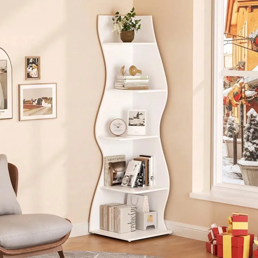 70-in Floor-Mount Irregular Wooden Corner Shelf Rack - 5-Layer Multifunctional Modern Simple Organizer, Easy-to-Install Shelves for Home Supplies, Living Room Decoration