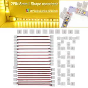 42PCS LED Strip Connector Kit - Includes L-Shaped 2-Pin Right Angle, T-Shaped Connectors No Weld Gap Jumper for 8mm LED Strips, Polished Plastic, Easy Installation, Strip Light Connector