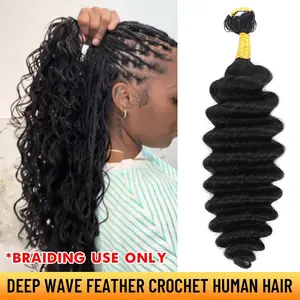 YGwigs Viral Human Hair Long Cord Feather for Braiding – Soft Lightweight Boho Braids Reusable Invisible Pre-Separated Knotless Crochet Hair Natural Black