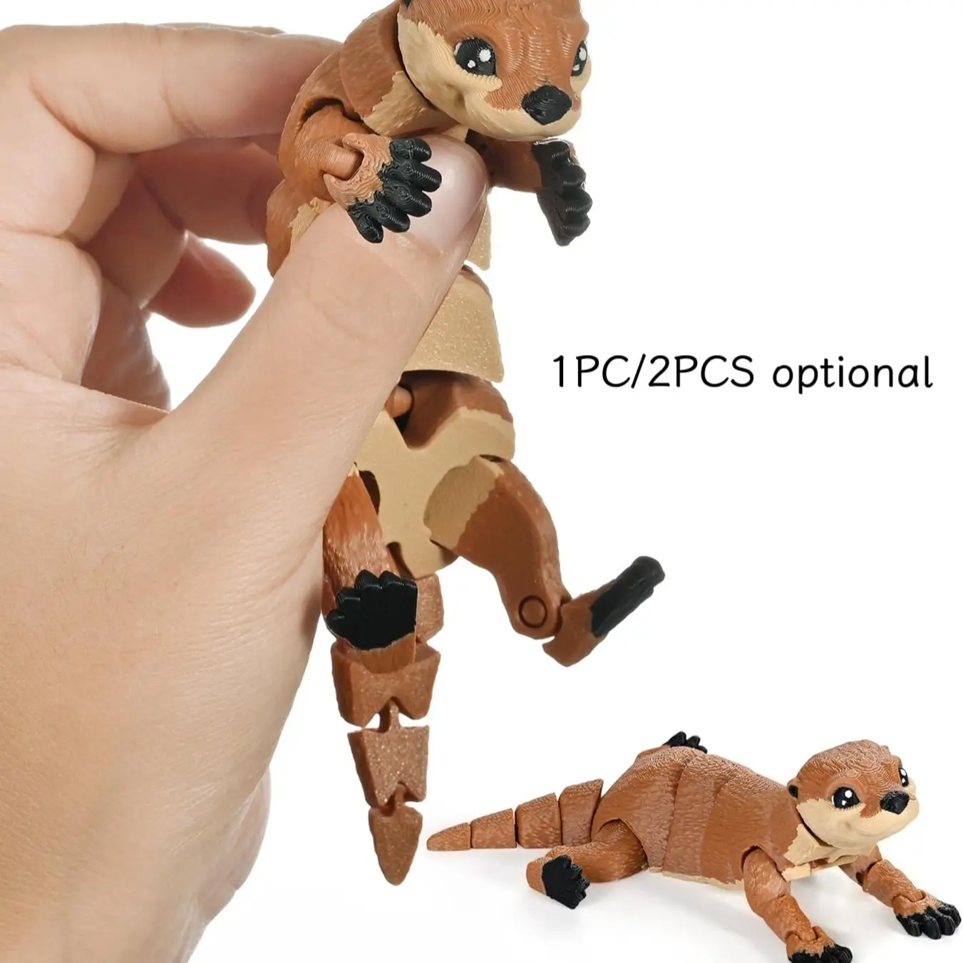 New 3D Printed Sea Otter Toys, Animal Design, 1-2 Piece Articulated Flexible Brown Otter Stress Relief Figurines, Articulating Figures, Movable Figurines. Suitable for home office desks, bookshelf decorations, handmade gifts for children and adults
