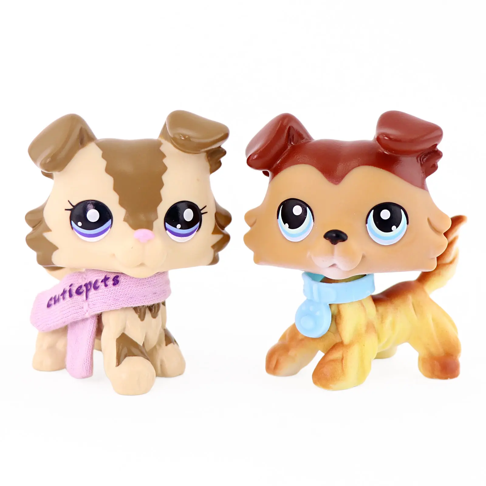 2 Pcs Cute Mini Collie Dog Figurines Set, Small Collectible Puppy Figures with Dress Up Scarf Accessories, Realistic Fluffy Pet Statues Playset for Kids, Birthday Gift, Miniature Dollhouse Decor Ornaments