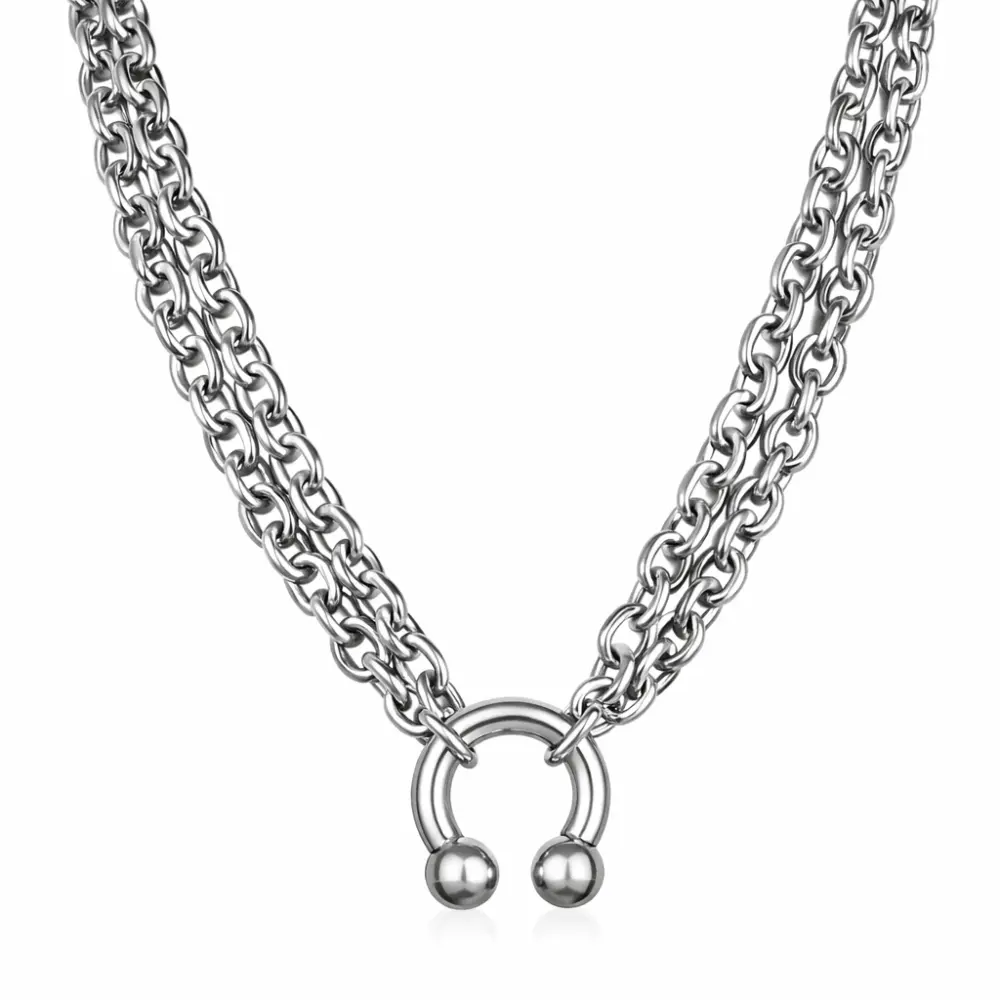 Horseshoe Barbell Chain Necklace - Stainless Steel