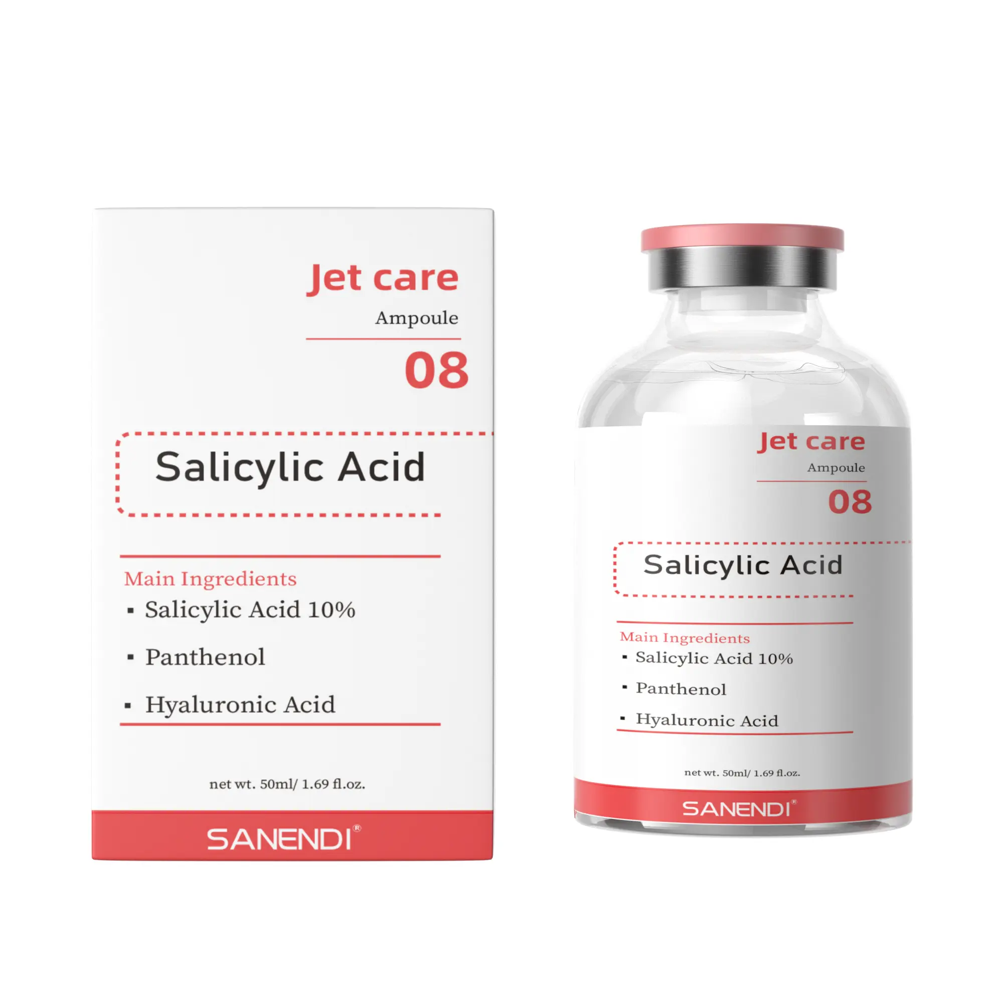 SANENDI Jet Care 08 10% Salicylic Acid Ampoule Serum - 50ml Triple-Action Pore Purifying, Fragrance-Free Treatment for Oily/Acne Skin