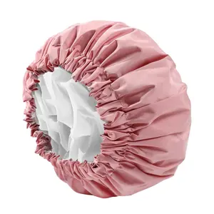 Pink 2-Layer Reusable Shower Cap  Extra Large Waterproof for Long Hair, Curly Hair & Braids No Tightness, No Leaks! Thick Bathroom Accessory、
