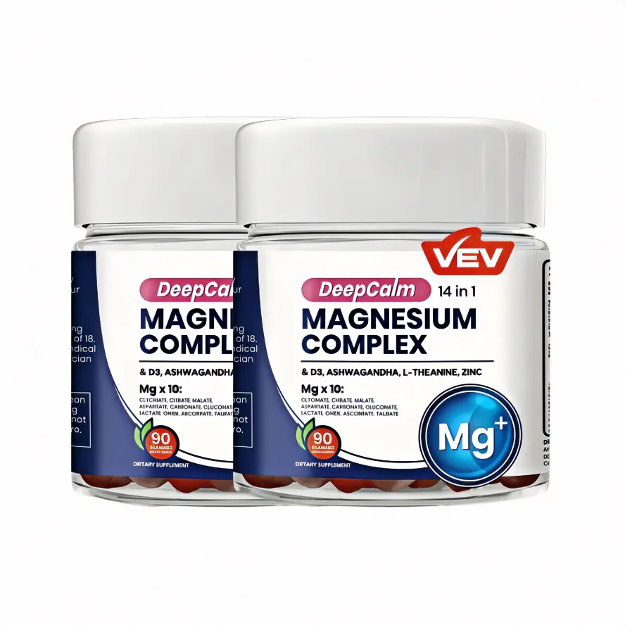 2 Packs VEV DeepCalm 14-in-1 Magnesium Gummies Complex – Magnesium Glycinate Multivitamin Complex Supplement, D3, Ashwagandha, L-theanine, Zinc – 90 Count, Vegan, No Sugar, supplements for men and women, Essential Magnesium Fitness Supplement