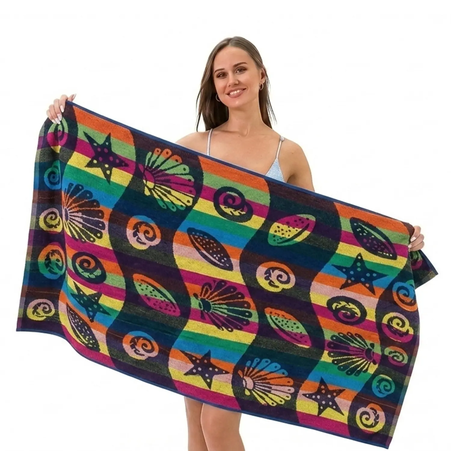 Oversized Beach Towel 28x58 Inches 100% Cotton Large Soft Absorbent Quick Dry Pool Bath Towel Tropical, Glasss and Octopus design