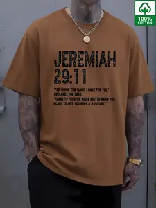 Men's 100% Cotton Jeremiah 29:11 Bible Verse Tee, Oversized Christian Hope & Future T-Shirt, Slim-Fitting Long Top, All Seasons