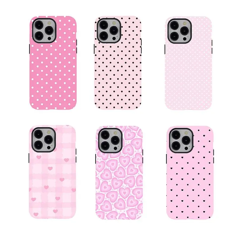 Coquette Pink Polka Dot Phone Case,Pink Heart Pattern Phone Case,Durable Design tough phone case for iPhone 17 Air Promax 16 15 14 13 12 11 8 7 for Samsung Series,Cute Coquette Aesthetic Protective Cover,Kawaii perfect Christmas gift