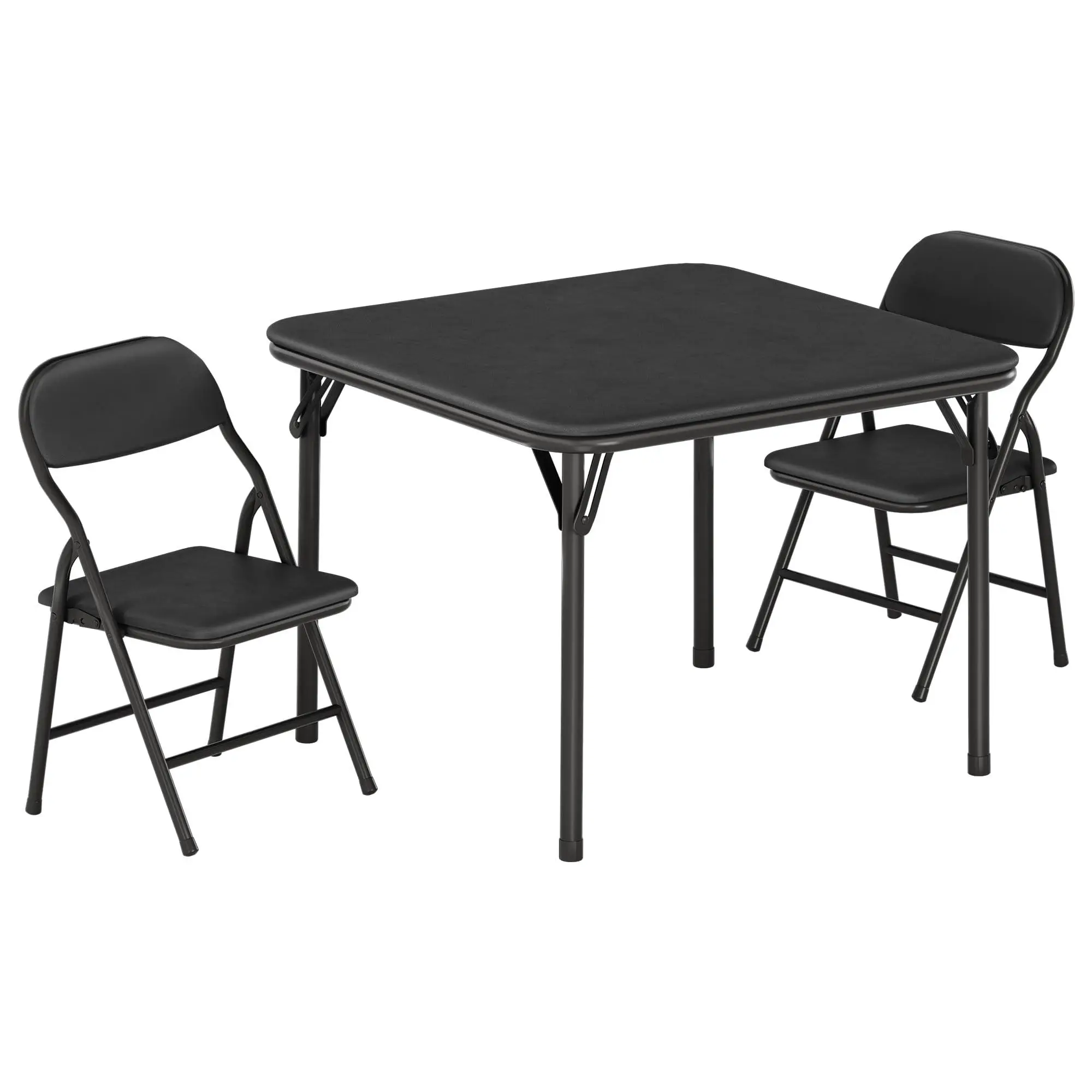 GAOMON Classic Lightweight PU Leather Black Foldable Table and Chairs Set - Metal Frame Easy-to-Clean Children's Indoor Furniture Set for School, Kindergarten, Balcony Game Areas