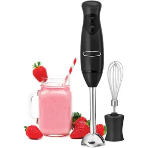 Immersion Hand Blender, Portable Mixer with Whisk Attachment - Electric Handheld Juicer, Shakes, Baby Food and Smoothie Maker, Stainless Steel, Black