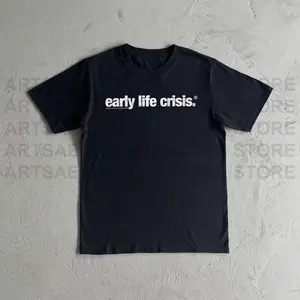 Unisex Short-Sleeve Heavy Cotton Yarn T-Shirt with Pocket, Nettspend Early Life Crisis Graphic, Matching Apparel Option