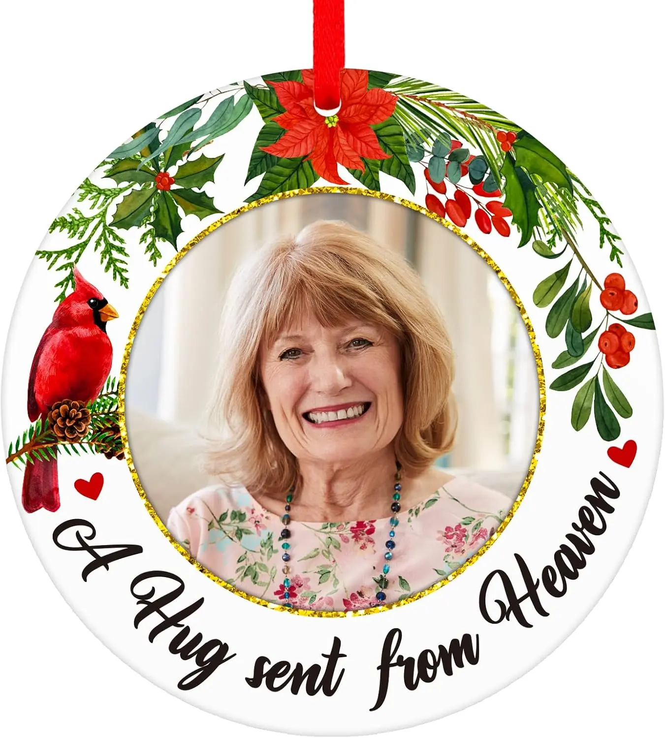 WhatSign Red Cardinal Christmas Ornament Picture Frame in Memory of Loved One Cardinal Ornament Photo Frame Christmas in Heaven Memorial Christmas Ornament for Christmas Tree Decoration Cardinal Gifts
