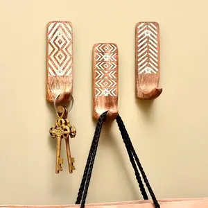 Boho Style Wooden Wall Hooks Set, Rust-Resistant Material, Easy Installation Adhesive, Perfect for Bathroom & Home Decor