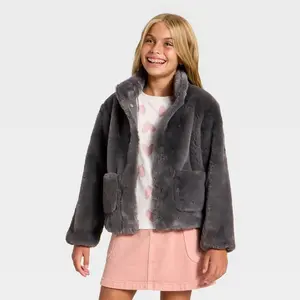 Girls' Faux Fur Jacket - Cat & Jack Gray XS