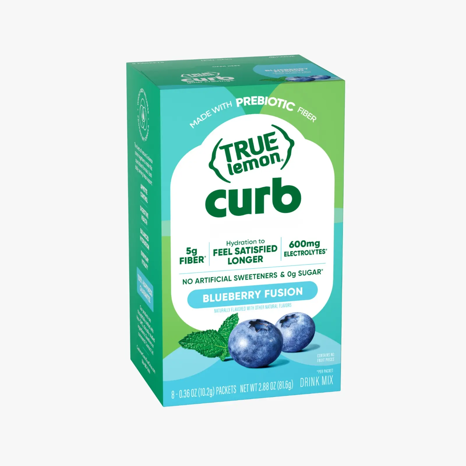 True Lemon Curb Blueberry Fusion | Prebiotic Fiber + Electrolyte Drink Mix with Green Tea