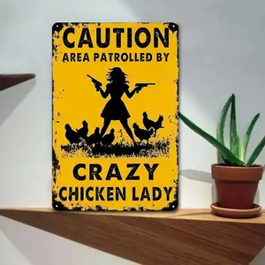 [DealsForYou] Chicken Metal Sign Caution Area Patrolled By Crazy Chicken Lady Vintage Tin Signs Funny Sign for Bar Coffee Shop Chicken Coop Farm Wall