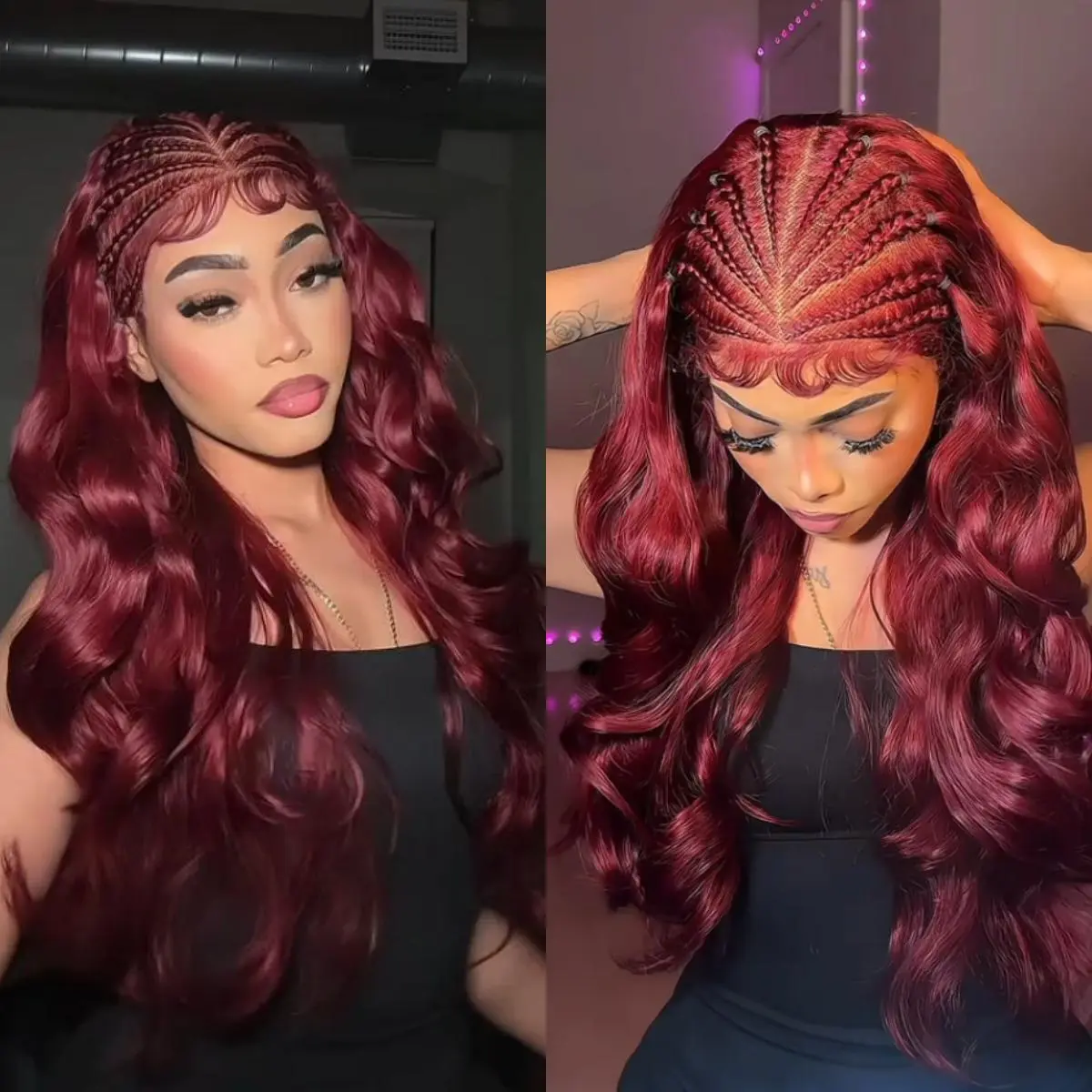 lumi hair Burgundy Red 99J body wave straight braid wig 30 inches 13*6 lace hair net synthetic wig Fashion women's wig cute and sexy wig ,Do Not Bleach, Dye, or Use High Heat，summerwig，summerhairstyle，budgetfriendlywigs，summerbraidwig