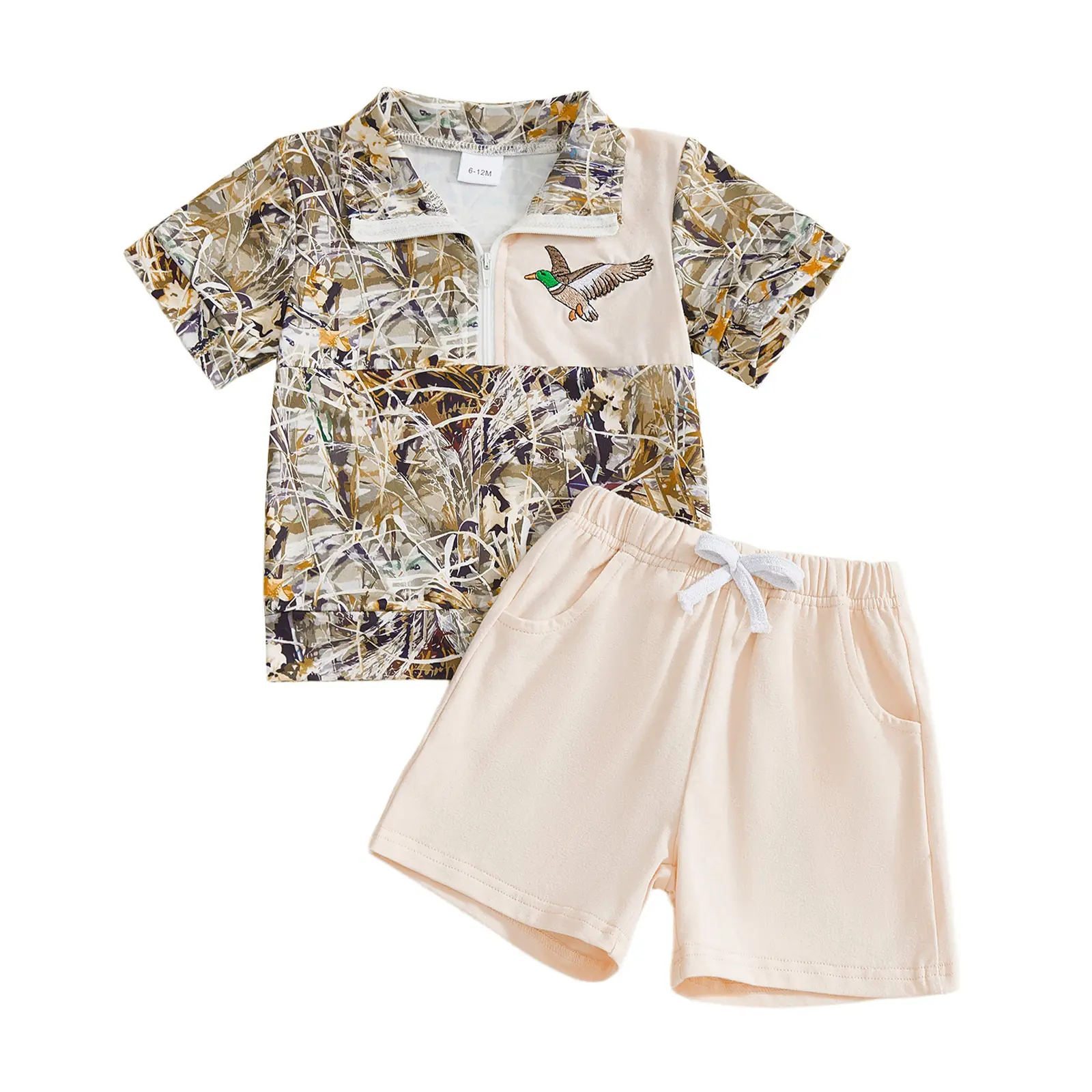 Toddler Baby Boy Hunting Clothes Mallard Duck Camouflage Short Sleeve Half Zip Polo T Shirt Tops and Shorts Two Piece Summer Outfit #Summervibes