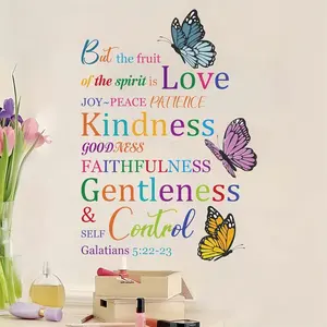 Colorful Butterfly Design Inspirational Bible Verse Decorative Wall Stickers, Removable Self-Adhesive PVC Decals, Home Office Decor, Artistic Style