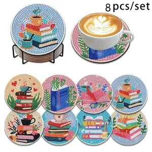 8 pieces/set of diamond art painting coasters with brackets, DIY beautiful patterned diamond art coasters, suitable for both adults and beginners as diamond painting sets, diamond set craft supplies, exquisite gifts for friends, Coffee Table Mat