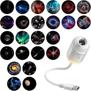 2-in-1 Galaxy Projector Night Light, Portable Starry Sky Night Light Projector for Bedroom with Sliding Projection Films, Mini LED Nightlight Wall Lamp for Adults (Multiple Films)