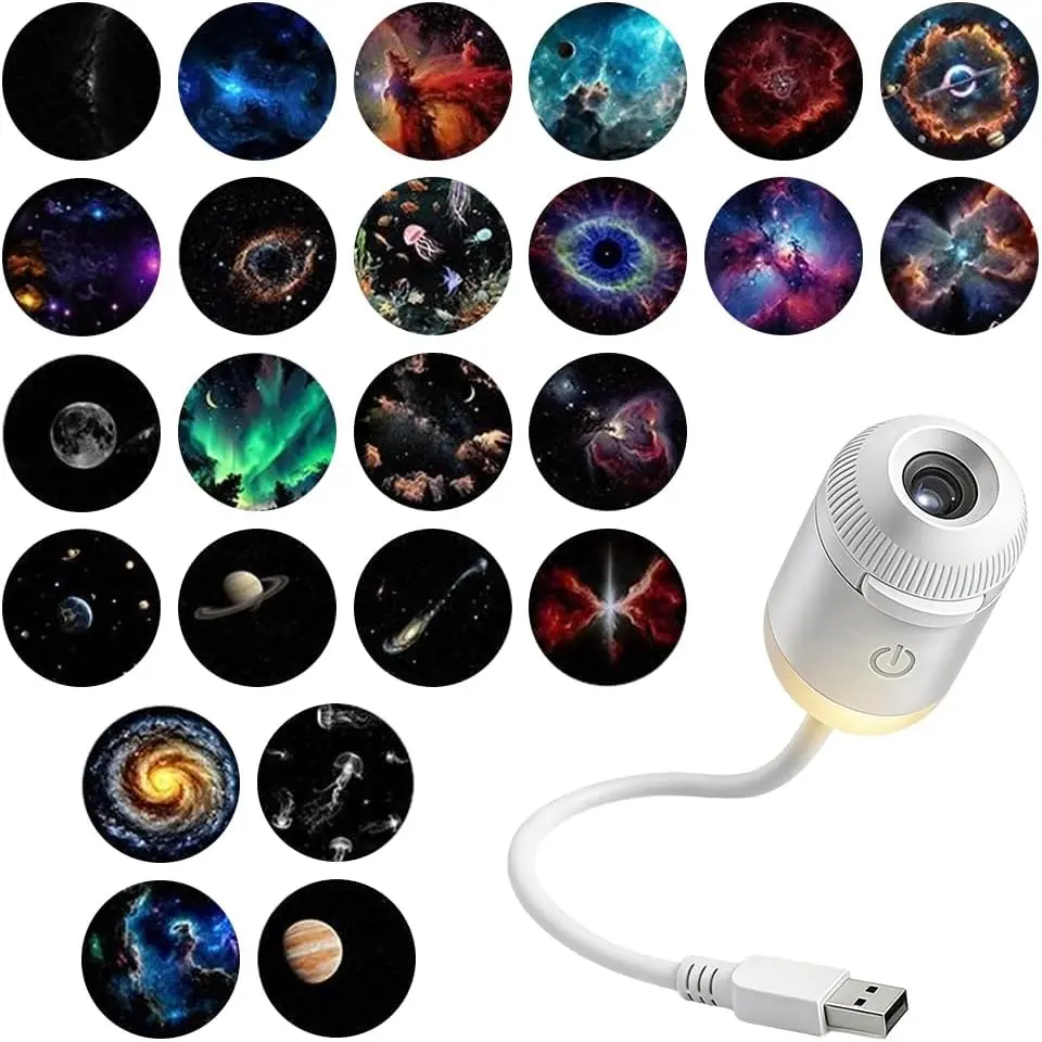 2-in-1 Galaxy Projector and Night Light, Portable Starry Sky Night Light Projector for Bedroom with Sliding Projection Films, Mini LED Nightlight Wall Lamp for Adults (24 Projection Films)