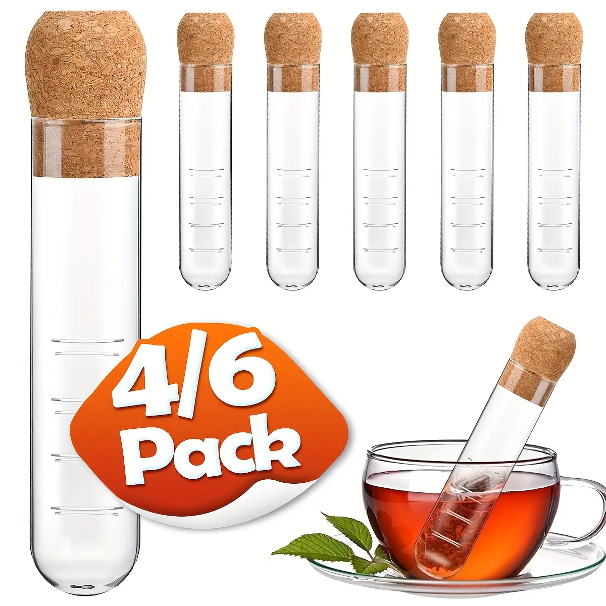 Glass Tea Infuser Set, Transparent Glass Strainers with Cork Lid, Reusable Glass Diffuser for Long Leaf Tea, Clear Tea Strainer for Cups & Mugs, Tea Making Tool, Filter