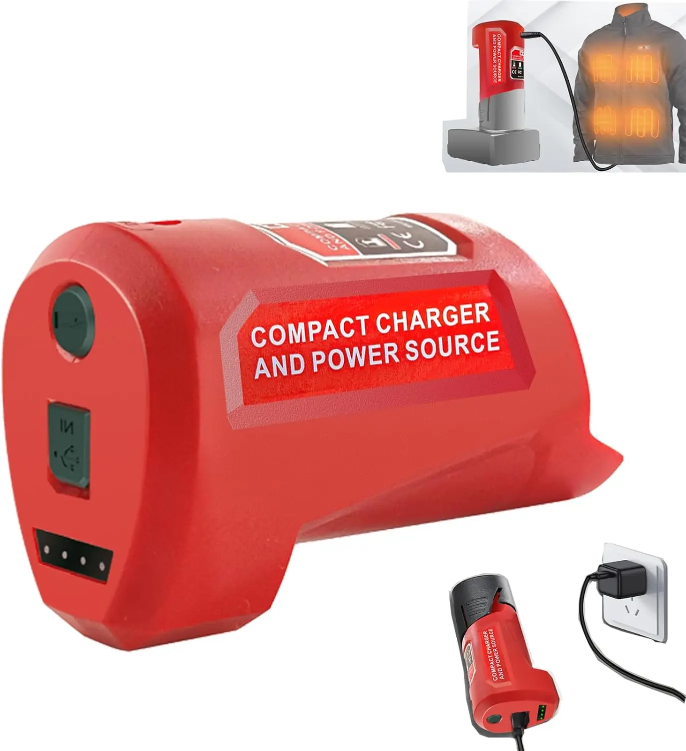 for M12 USB Power Source Charger Adapter for Milwaukee 12V Battery, Type-C Input Charging, with 2.1A USB Port & DC 12V Outlet, Replace 48-59-1201