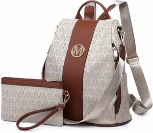 Women Fashion Backpack Purse Multi Pockets Anti-Theft Rucksack Travel Shoulder Bag Handbag Set 2pcs