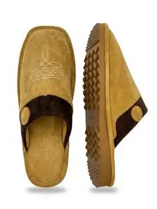 All Season Cowboy Boot Stitch Suede Leather Slippers with Square Toe Comfy House Shoes for Unisex Indoor Outdoor