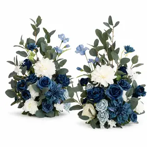 Dusty Blue Artificial Floral Swags Set of 2 | Navy and White Wedding Arch Flowers | Event Decor