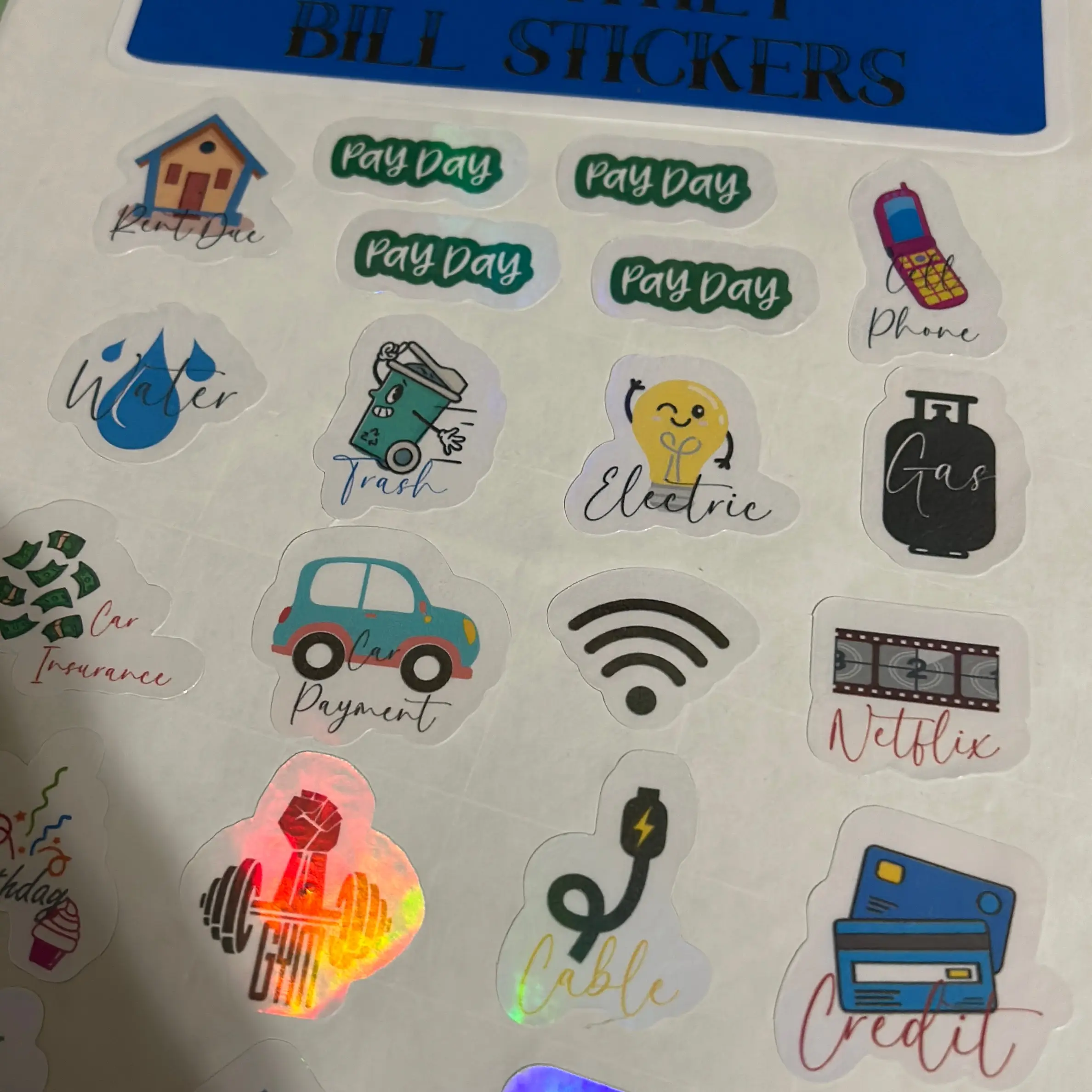 Monthly bill planner stickers