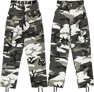 Men's Urban City Camo Cargo Pants | Military BDU Fatigues, Snow Black & White Camouflage Cargo Trousers