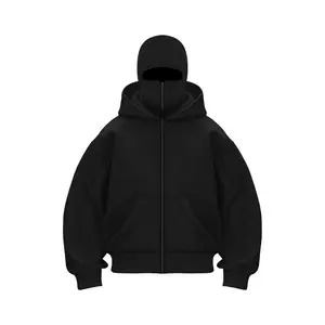Balaclava Jacket Zip Up Fashion Double Layer Hoodie Hip Hop Outerwear Jacket Y2K Clothing for Men and Women