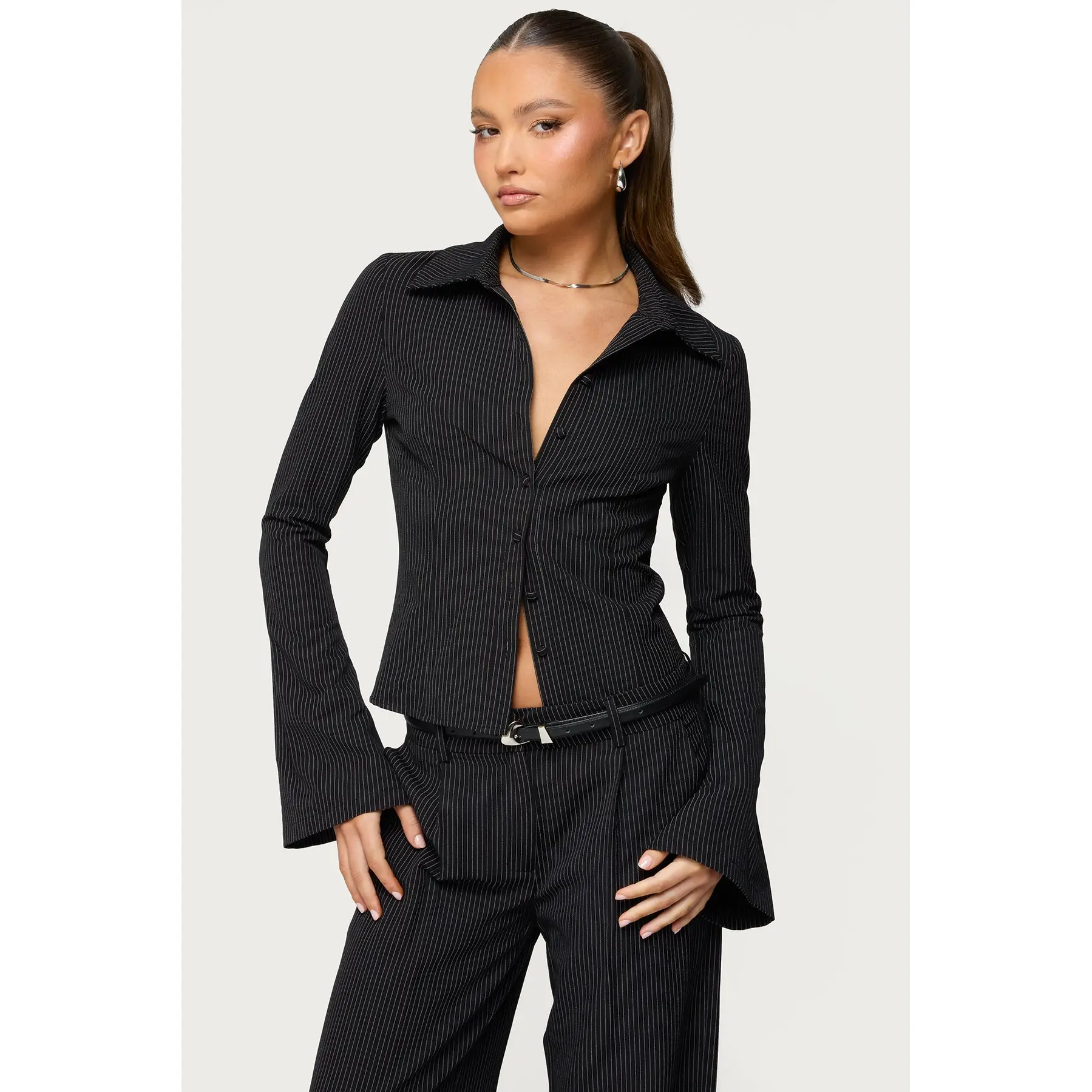 Pinstripe Tailored Button Up Shirt