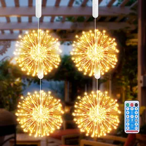Katerk 4 Pack Firework Lights LED, Hanging Christmas Lights, 8 Modes USB Rechargeable Battery Operated Fairy Light with Remote, Twinkle Star String Lights for Party Christmas Decoration Outdoor Indoor